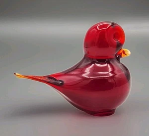 VTG Konstglass Sweden Hand Blown Red Amberina Glass Bird Paperweight GLOWS 2½" - Picture 1 of 9