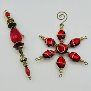 Rot Gold Bernstein Grün Schmuck Metall Draht Stern 2er Set Weihnachten Urlaub Ornamente - Bild 1 von 4