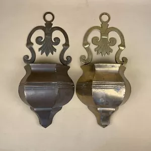 2 antike Metall Messing Wand Pflanzgefäße Töpfe Hänger Hängekörbe Garten Outdoor - Bild 1 von 10