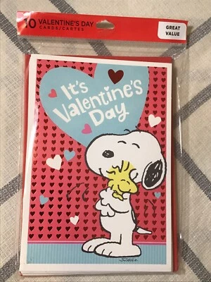 Paquete de 10 tarjetas de feliz día de San Valentín con sello SNOOPY Peanuts CUALQUIERA tarjetas corazones Foto 1 de 2