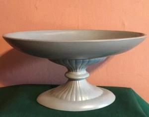 Blue Gray Ribbed Pedestal Fruit Candy Trinket Dish Red Wing M-5005 Repaired - Picture 1 of 12