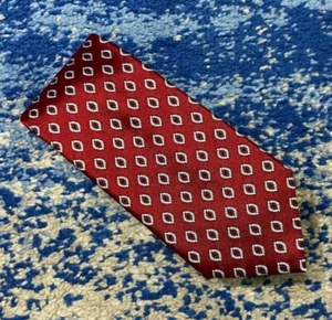 Jos. Corbata de seda geométrica hecha a mano roja profunda blanca azul marino a Bank - Imagen 1 de 4