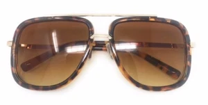 Occhiali da sole uomo donna moda oversize quadrati flat top oro metallo tartaruga NUOVI - Foto 1 di 3