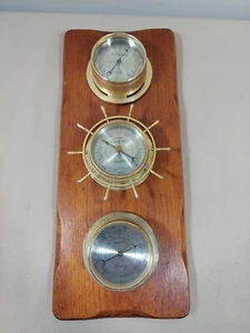 Temperature & Barometer Wall Display Springfield Instrument Clock Wood 16x4x7" - Picture 1 of 7