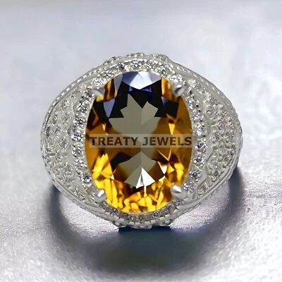 Piedras preciosas de citrino de corte ovalado con anillo de plata de ley 925 para hombre #504 * Foto 1 de 4