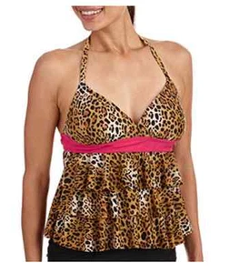 Catalina Women's Fashion Cheetah Tiered Ruffle Halter Tankini Top S/CH (4-6) NWT - Picture 1 of 2