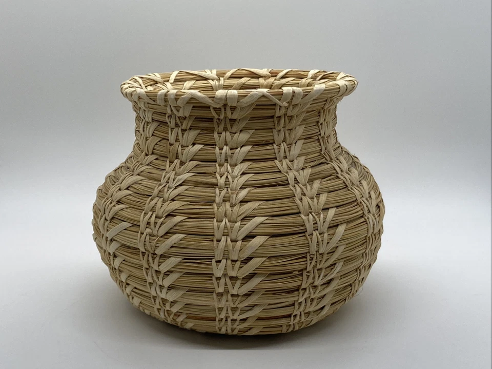 Natural Light Woven Round Basket Vessel Boho Chic Country Beach Decor 5" x 6.5" - Image 1 of 4