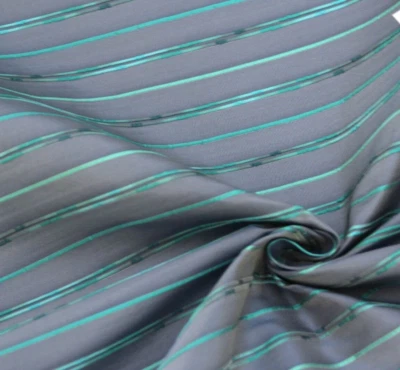 100%silk Grey with Turquoise Stripe Silk Fabric by the Half Yard F186 - Image 1 of 4