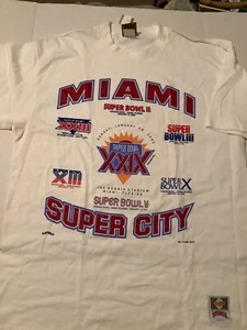 NWT NOS Miami Super City Super Bowl T Shirt All 7 Super Bowls In Miami Size XL - Picture 1 of 11