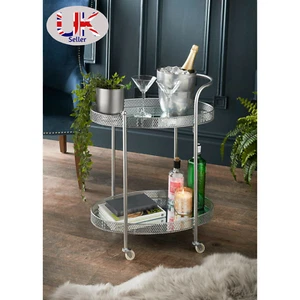 Carro de bebidas plateado con estantes de vidrio minibar mesa de cóctel mesa de bebida - Imagen 1 de 6