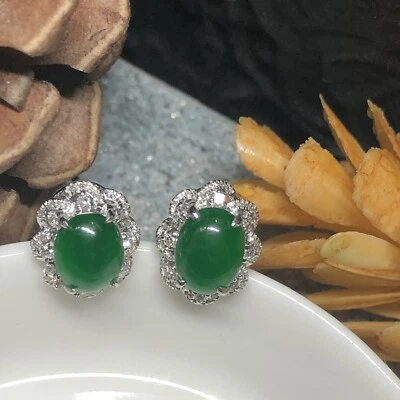 Nuevo Pendiente Certificado Grado A Jadeíta Verde Esmeralda Jade Oro Blanco 18K Foto 1 de 4