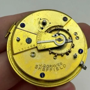 44.9mm Antique J G Graves Sheffield English Express Lever Pocket Watch Movement - Picture 1 of 22