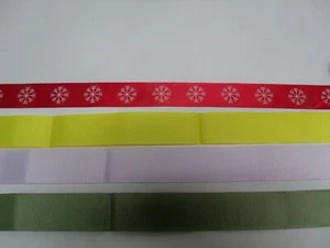 LOT 4 YARD GROSGRAIN & SATIN RIBBON 1 YD EACH YELLOW WHITE GREEN SNOWFLAKE *G1*  - Picture 1 of 1