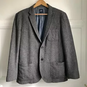 GAP Wool Herringbone Blazer Mens Large 42 44 Grey Flannel Sports Coat Jacket - Picture 1 of 8