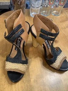 Juicy Couture Women Black, Brown, Tan Heels US 5.5 Leather Basket Weave, Peeptoe - Picture 1 of 10