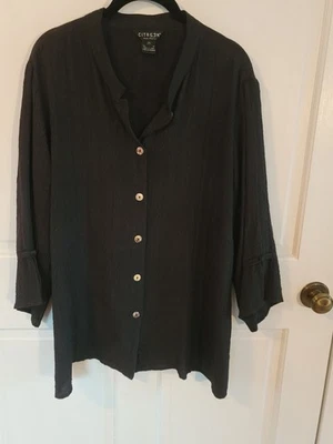 Citron 100% Silk Black Textured Blouse Lovely Details 2X - image 1 of 4
