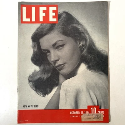 Life Magazine Vintage October 16 1944 Lauren Bacall Cover New Movie Find WWII - Image 1 of 4