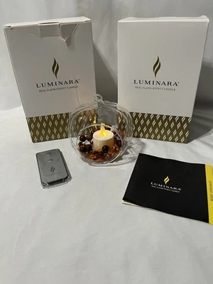 Luminara Lot Of 2 Fall Glass Pumpkin Flameless Candles & Remote Halloween Decor - Image 1 of 4