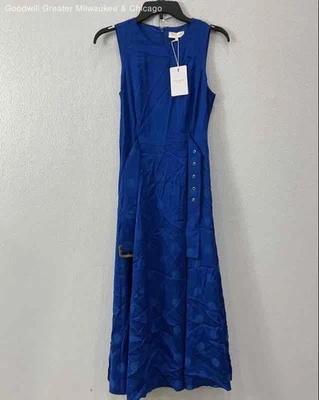 Nuevo con etiquetas Vestido midi Ted Baker para mujer azul a lunares con cinturón y cremallera sin mangas talla 1 Foto 1 de 3