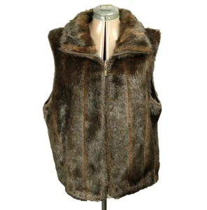 East 5th Faux Fur Reversible Vest Full Zip Pockets Black/Brown XL - Picture 1 of 21