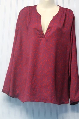 Ava & Viv Púrpura y Rojo Estampado Pequeño Ligero Cuello en V L/S Jersey Top 2X Foto 1 de 3