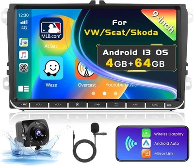 Carplay e Android Autoradio per VW - SEAT e SKODA  Schermo 9" GPS e Retro Camera - Immagine 1 di 4