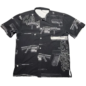 RARA camicia gnarcotica taglia grande pistola stampa all over campeggio bottoni hawaiani - Foto 1 di 11