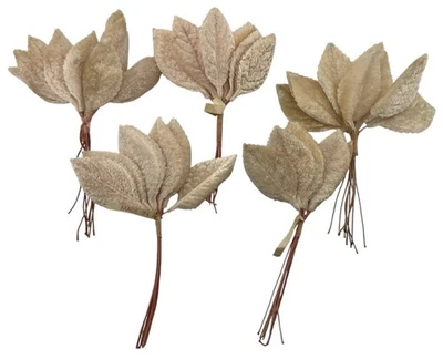49 Vintage 1960’s Cream Velvet Leaves On Wire Millinery Flower Crafts 2” Japan - Image 1 of 4