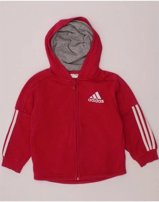 ADIDAS Baby Girls Graphic Zip Hoodie Sweater 18-24 Months Pink Cotton AT13 - Image 1 of 3