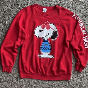 Vintage 70s Artex Red Hip Hop Peanuts Snoopy Joe Cool Sweatshirt Sweater L/XL