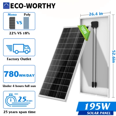 ECO-WORTHY 100W 200W 400W 1000W Watt Solar Panel Mono PV Home RV Off Grid - Image 1 of 2