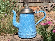 Antique Graniteware Enamelware Blue & White Speckled Coffee Pot 8 Inches