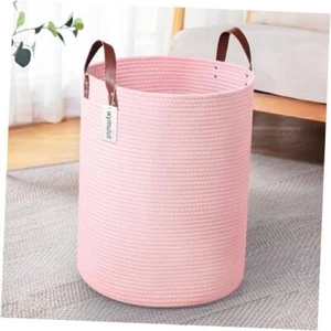 80L Large Rope Basket, Woven Rope Storage Basket with 80L Rope Basket Pink - Picture 1 of 8