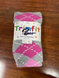 Trimfit Kids Tights Pink and Gray Argyle Patterned Tights Size 10-14 - Picture 1 of 2
