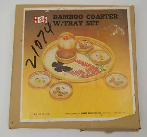 Set sottobicchiere e vassoio farfalla bambù 7 pezzi vintage come nuovo in scatola di HiMark - Foto 1 di 12