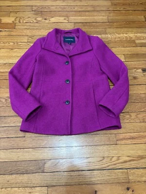 Abrigo de invierno para mujer Lands' End de lana hervida talla 8 púrpura forrado con botones Foto 1 de 4