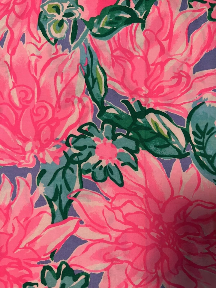 Lilly Pulitzer  Pink Periwinkle & Green  18”x18” Cotton Poplin  fabric square - Image 1 of 3