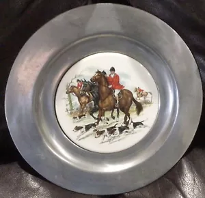 Plato colgante de pared de baldosas de cerámica y peltre de caza Fox Hunt #14 - Imagen 1 de 3