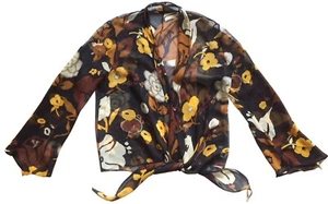 HARARI Oberteil/Bluse aus Seidenchiffon, schwarz, geblümt, Button-Down mit Bindebund und Bindebund Größe 6 - Bild 1 von 8