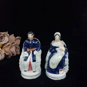 Antikes Paar Staffordshire Victoria & Albert Figuren - akzeptabel abgeplatzt selten - Bild 1 von 24