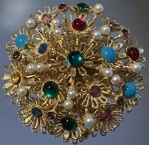 NACHLASS MEHRFARBIGE KUPPEL ZACKEN STRASS PERLE GOLDFARBEN MOGUL BROSCHE - Bild 1 von 19