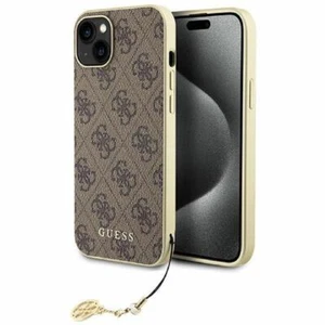 Handyhülle Case iPhone 16 Guess Kunstleder braun mit Kette goldfarbig - Bild 1 von 7