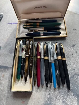 Lot of 20 Sheaffer Fountain Pens 4- 14k Nibs, ball point, pencil UNTESTED - Image 1 of 4