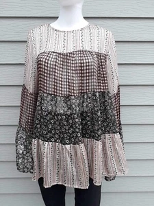 Ces Femme women's Multicolor top bell sleeve crew neck Size M - Picture 1 of 18