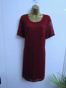 YUMI LADIES BURGUNDY RED LACE DRESS SIZE 14 CHRISTMAS PARTY LINED SHORT SLEEVED - Picture 1 of 12
