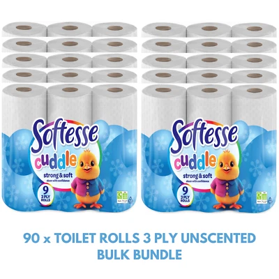 90x Toilet Rolls 3 Ply Quilted Classic Soft Tissue Bulk Buy Bathroom - Image 1 of 4
