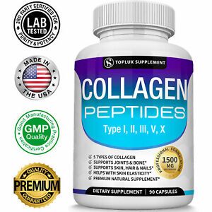 Premium Collagen Peptides 1500 MG Hydrolyzed Anti-Aging (Types I,II,III,V,X)