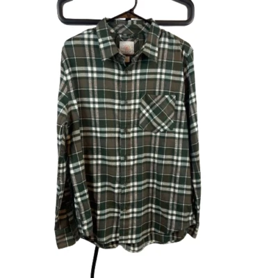 Camisa Cloudveil Para Hombre Mediana Verde Franela a Cuadros Abotonada Exterior Senderismo Foto 1 de 3