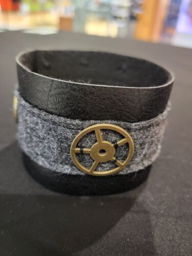 felt fabric cuff bracelet #1 Handmade steampunk Faux leather and wool