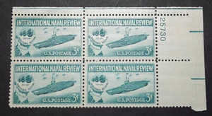 1957 Scott Stamp #1091 - 3 Cent Plate Block - Naval Review - MLH/OG/VF - Picture 1 of 2